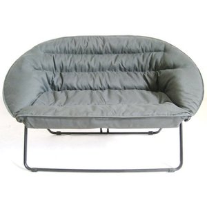 lot 3001 image: Zenithen Double Dish Chair with High Gloss Black Frame in Baffled Gray Micro-fiber Fabric