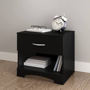 lot 3003 image: South Shore Step One 1-Drawer Nightstand, Pure Black with Matte Nickel Handles