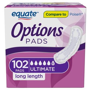 lot 3007 image: Equate Options Womens Ultimate-Long Incontinence Pads, 102 count