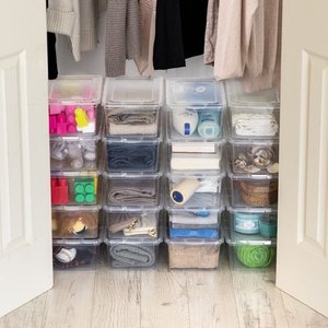 lot 3014 image: Mainstays 5 QT Womens Shoe Plastic Storage Box Clear 20 Pack
