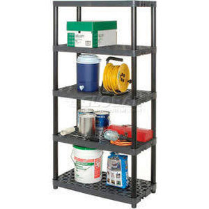 lot 3028 image: Plano 30W x 14D x 55.5H 4-Shelf Solid Plastic Shelf Unit, Black, 280 lb Capacity