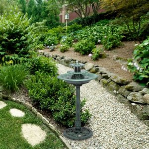 lot 3044 image: Alpine Corporation 3-Tier Vintage Pedestal Fountain Bird Bath, Green