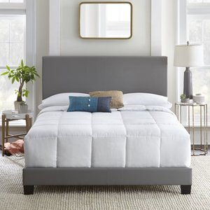 lot 3062 image: Premier Sutton Upholstered Faux Leather Platform Bed Frame, Queen, Gray