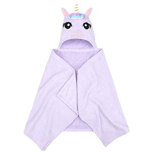 lot 3076 image: 2 PACK Your Zone Unicorn Purple Hooded Towel Wrap, 100% Cotton