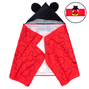 lot 3084 image: Mickey Mouse Kids Bath Hooded Towel Wrap, 51 x 22, 100% Cotton, Red, Disney