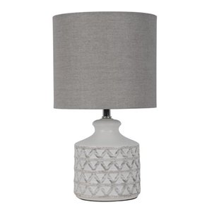 lot 3138 image: Better Homes & Gardens Diamond Weave Table Lamp, Distressed White (Size 15H x 8.5W x 8.5D)