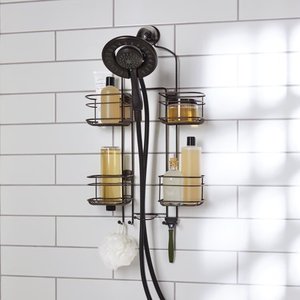 lot 3206 image: Better Homes & Gardens Expandable Hose Shower Caddy, Oil-Rubbed Bronze