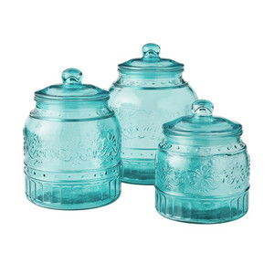 lot 3419 image: The Pioneer Woman Cassie Glass Canister 3 Pc Set, Teal