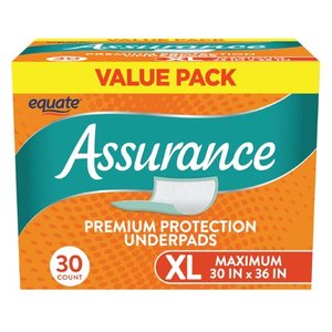 lot 3450 image: Assurance Equate Maximum Absorbency Unisex Premium Protection Underpads Value Pack, XL, 30 count