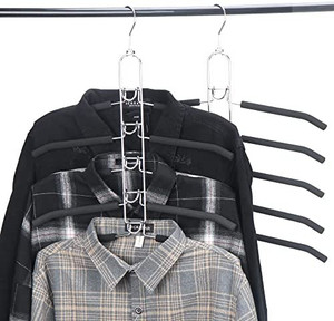lot 3472 image: YiSeyruo Clothes Hanger Space Saver 4 Pack 5 in 1 Multi-Layer Hangers