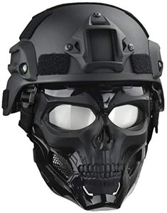 lot 3511 image: JFFCESTORE Skull Full Mask and Fast Tactical HelmetMICH 2000 Style ACH Helmet Combined for Airsoft Paintball CS Game