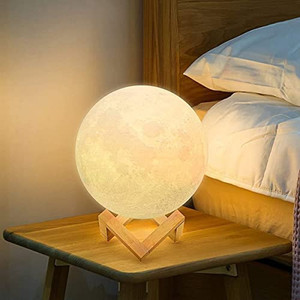 lot 3518 image: Moon Lamp 7.1 inch 16 LED Colors, NSL Lighting Night Light 3D Printed Moon Light with Stand & RemoteTouch Control