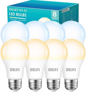 lot 3538 image: OHLUX Smart WiFi & Bluetooth Light Bulbs Work with Alexa Google Home Siri, 10W 900lumen LED Light Bulb Dimmable 2700K Warm Light to 6500K Daylight, A19 E26 (100W Equivalent) 8Pack
