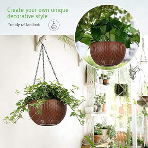 lot 3556 image: VIVOSUN Hanging Planters Self Watering Hanging Basket for Indoor Outdoor Plants Flower Plant Pot Brown, 2 Differernt Pieces (8.3 & 10.2)