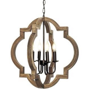 lot 3559 image: Woaekr 4-Light Farmhouse Wood Chandelier
