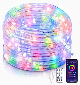 lot 3585 image: Smart WiFi Rope Lights, Peteme 33ft 100 Led RGB Color Changing Music Sync Outdoor Waterproof String Lights