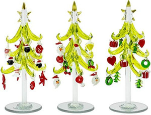 lot 3589 image: Red Co. 8 Glass Christmas Tree Tabletop Display Decoration with Assorted Glass Ornaments
