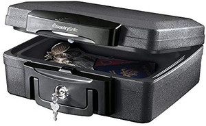 lot 3609 image: SentrySafe H0100 Fireproof Waterproof Box with Key Lock, 0.17 Cubic Feet Black