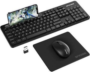 lot 3629 image: Wireless Keyboard and Mouse Combo - Keyboard with Phone Holder, IVSOTEK 2.4GHz USB Wireless Keyboard Mouse Combo, Full-Size Keyboard and Mouse for Computer, Desktop and Laptop (Black)