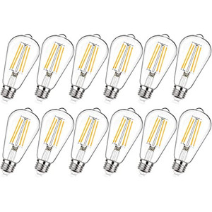 lot 3630 image: Dimmable Vintage LED Edison Bulb 60W Equivalent, 6W 800Lumens Edison Light Bulbs 2700K Warm White, ST58 Antique LED Filament Bulb CRI 85, E26 Medium Base, Clear Glass, Pack of 12