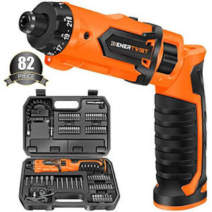 lot 3632 image: ENERTWIST Cordless Screwdriver, 8V Max 10Nm Electric Screwdriver Rechargeable Set with 82 Accessory Kit and Charger in Carrying Case, 211 Cluth, Dual Position Handle, LED Light, ET-CS-8