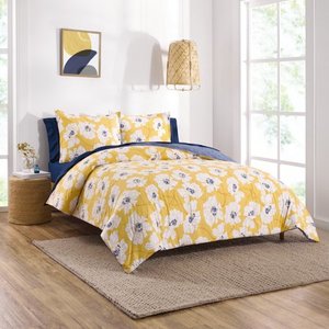 lot 4106 image: Gap Home 70s Floral Reversible Organic Cotton Blend Comforter Set, Twin, Yellow, 2-Pieces