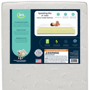 lot 4119 image: Serta Sparkling Sky 4-inch MiniPortable Dual Sided Baby Crib Mattress - Recycled Fiber Core - Waterproof - Lightweight - GREENGUARD Gold Certified (NaturalNon-Toxic) - 1 Year Warranty
