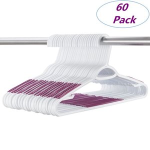 lot 5023 image: 60 Pack Durable Plastic Hangers Heavy Duty Adult Clothes Hangers Set with Non-Slip Pads Great for Shirts, Pants, Scarves,Purple