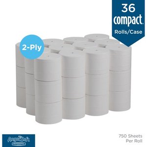 lot 5031 image: Georgia-Pacific Angel Soft Professional Series Compact Embossed Coreless 2-Ply Toilet Paper, 19371, 750 Sheets per Roll, 36 Rolls per Case