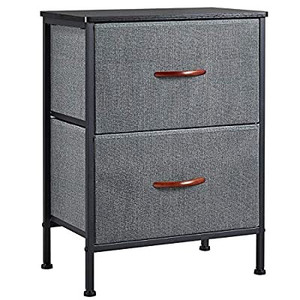 lot 5042 image: Yaheetech End Table with 2 Drawers Storage Organizer for Living Room, Steel Frame, Easy Pull Handle, Dark Gray