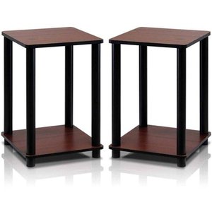 lot 5046 image: Furinno Turn-N-Tube End Table Corner Shelves, Dark CherryBlack, Set of 2