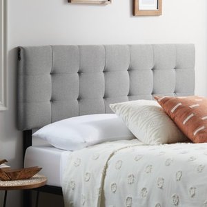 lot 5061 image: Rest Haven Upholstered Square Tufted Headboard with Two Dual USB Ports, King, Gray