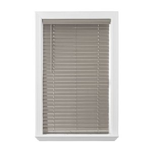 lot 5147 image: Better Homes & Gardens 2-inch Cordless Faux Wood Blinds, Rustic Gray, 36 x 64