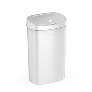 lot 5164 image: Mainstays, 13.2 Gal50 L Motion Sensor Trash Can, White Stainless Steel