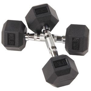 lot 5183 image: BalanceFrom Rubber Encased Hex Dumbbells, 10 lbs Pair