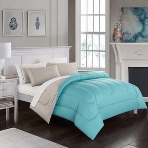 lot 5195 image: CASA 7-Piece Solid Reversible Comforter Set With BONUS Sheets, Full, Aqua