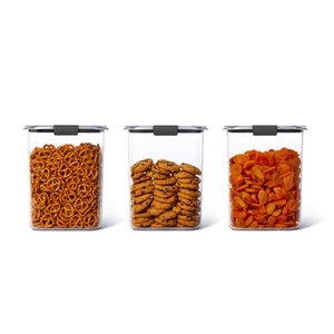 lot 5203 image: Rubbermaid Brilliance Plastic Food Storage Bulk Pantry Set of 3 Containers with Lids (6 Pieces Total), Dishwasher Safe, BPA-Free