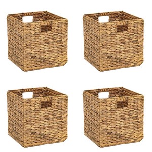 lot 5213 image: Foldable Hyacinth Storage Basket with Iron Wire Frame By Trademark Innovations (Set of 4)