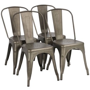 lot 5214 image: SmileMart Industrial Modern Metal Dining Chairs, Set of 4, Gunmetal Gray