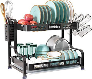 lot 2508 image: Romision 2 Tier Dish Drying Rack, romision 304 Stainless Steel Large Dish Rack and Drainboard Set with Utensil Holder, Cup Holder and Water Tray, Dish Drainer for Kitchen Counter Space-Saving(Black)