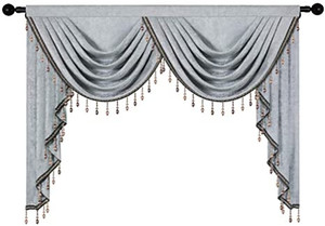 lot 2520 image: ELKCA Thick Chenille Window Curtains Valance for Living Room Silver Grey Valance with Beads for Bedroom,Rod Pocket (W59inch,1 Panel)