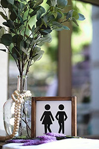 lot 2551 image: Humorous Wooden Frame Bathroom Signs Purple Background - 3 Frames, 6 Pictures