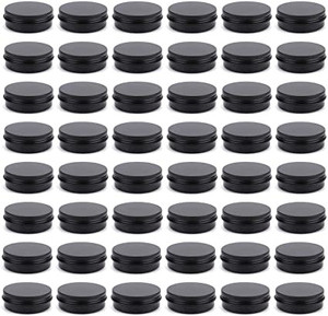 lot 2555 image: Foraineam 48 Pack 2 oz Round Lip Balm Tin Cans - Aluminum Cosmetic Sample Containers with Screw Lid - Matte Black Metal Empty Tins Storage Travel Tin Jars
