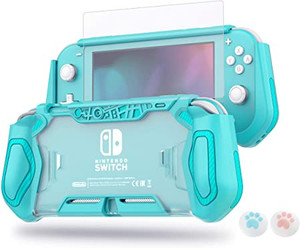 lot 2563 image: LeyuSmart Protector Case for Nintendo Switch Lite with HD Tempered Glass Screen Protector and Thumb Caps, Turquoise Color