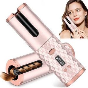 lot 2567 image: Automatic Curling Iron��Portable Rechargeable Ceramic 360 Rotating LCD Display Curling Wand with 6 Temp & 11 Timer��Heating Styling Tools��Gold��