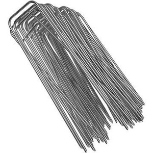 lot 2573 image: GROWNEER 100 Packs 6 Inches Heavy Duty 11 Gauge Galvanized Steel Garden Stakes Staples Securing Pegs for Securing Weed Fabric Landscape Fabric Netting Ground Sheets and Fleece