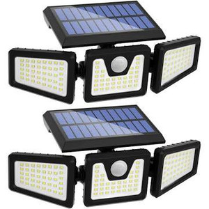 lot 2575 image: INCX Solar Lights Outdoor with Motion Sensor, 3 Heads Security Lights Solar Powered, 118 LED Flood Light Motion Detected Spotlight for Garage Yard Entryways Patio, IP65 Waterproof 2 Pack