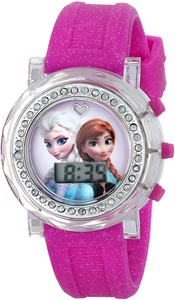 lot 2582 image: Disney Kids Fzn3580 Frozen Anna And Elsa Flashing-dial Watch With Glitter Pink