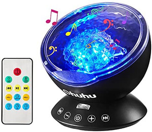 lot 2584 image: Ocean Wave Projector, Ohuhu 12 LED Skylight Projector Lamp with 7 Color Modes Ocean Sound Machine with Timer Music Speaker Night Light for Kids Baby Adult Gift Bedroom Living Room Decoration
