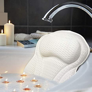 lot 2590 image: AmazeFan Luxury Bath Pillow, Ergonomic Bathtub Spa Pillow with 4D Air Mesh Technology and 6 Suction Cups, Helps Support Head, Back, Shoulder and Neck, Fits All Bathtub, Hot Tub and Home Spa